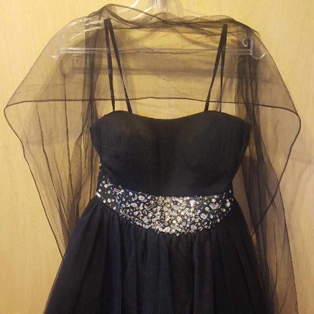 PromGirl Black Jeweled Dress w/ Shawl